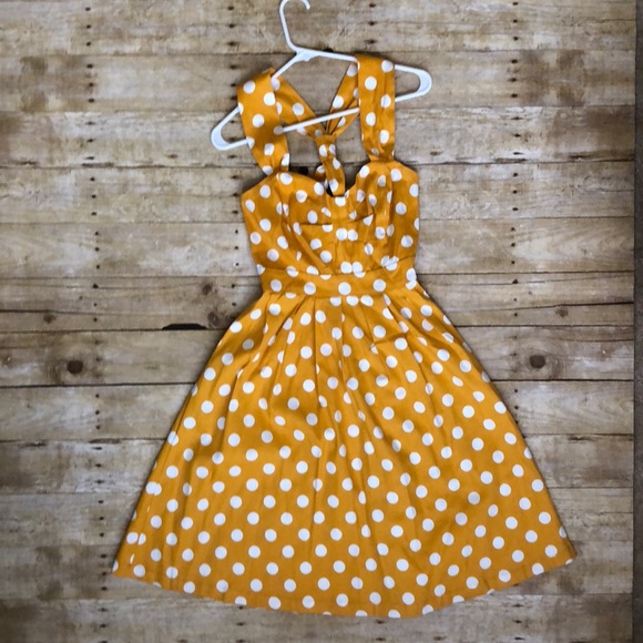 mustard and white polka dot dress